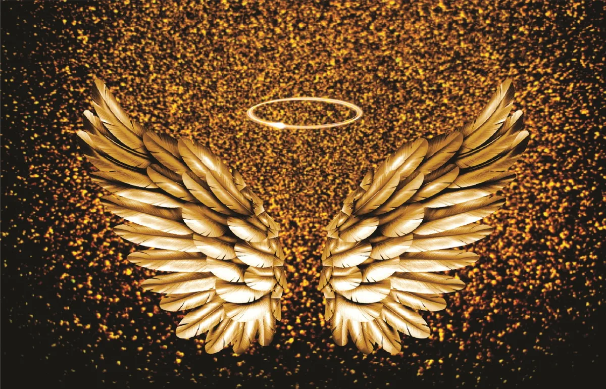 

gold sparkly angel wings photo backdrop party background