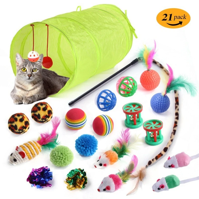 Cat Tunnel Toy Set Interactive Plush Mouse Wand Sound Toys For Cats Kittens Cozy Hideaway Home Play Hide And Seek Christmas Gift