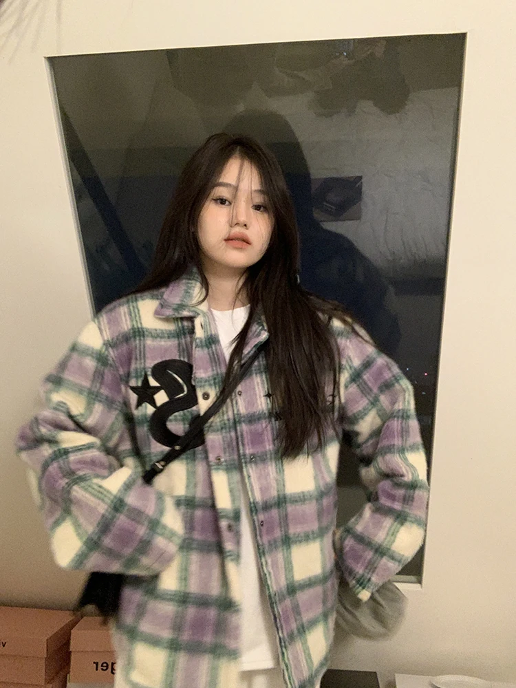 الرجعية الأمريكية منقوشة Thiened القطن Jaet المرأة شتاء دافئ مطرز فضفاض معطف الصوف Sli العلامة التجارية العصرية