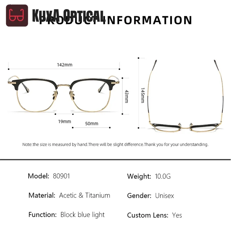 Okulary męskie KUXA, czysty tytan, owalne oprawki w stylu vintage, okulary do czytania z ochroną przed niebieskim światłem, okulary korekcyjne fotochromowe z możliwością personalizacji.