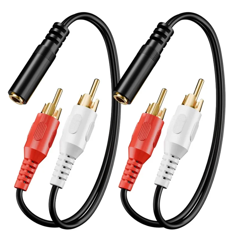VCE 3,5 mm vrouwelijk naar 2 RCA-splitter mannelijk stereo audio Y-kabel vergulde adapter compatibel voor tv-smartphones, mp3-tablets