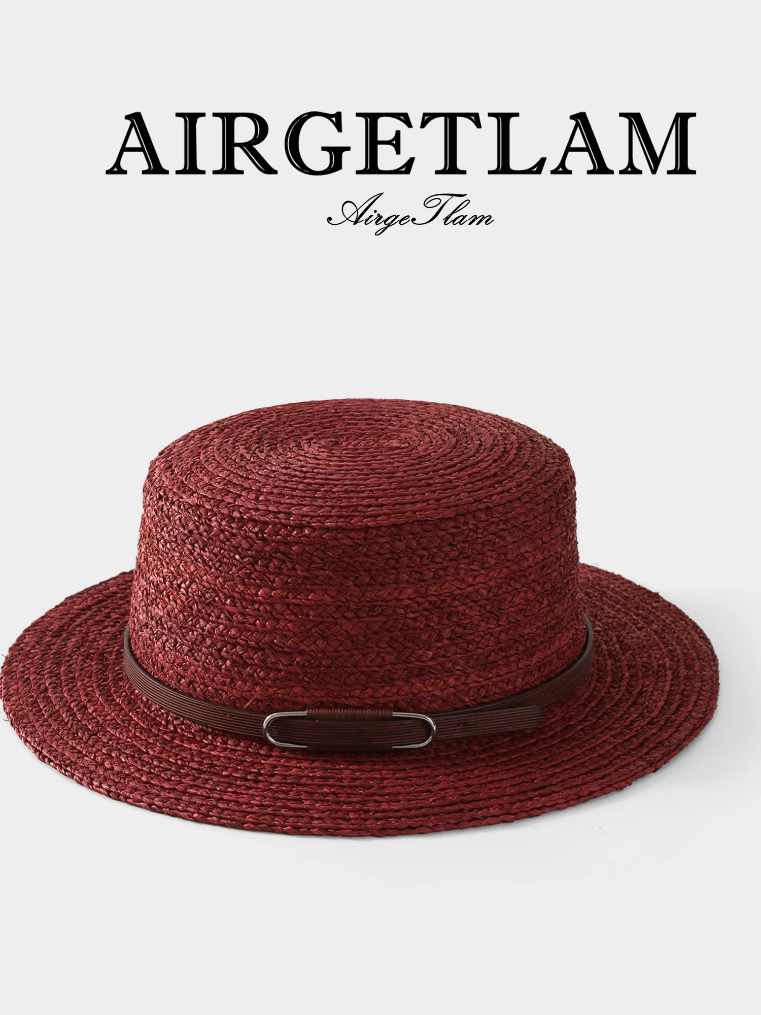 airgetlam2026-nouveau-style-chapeau-de-paille-plat-pour-femme-protection-solaire-de-plage-large-bord-raphia-naturel-respirant-reglable
