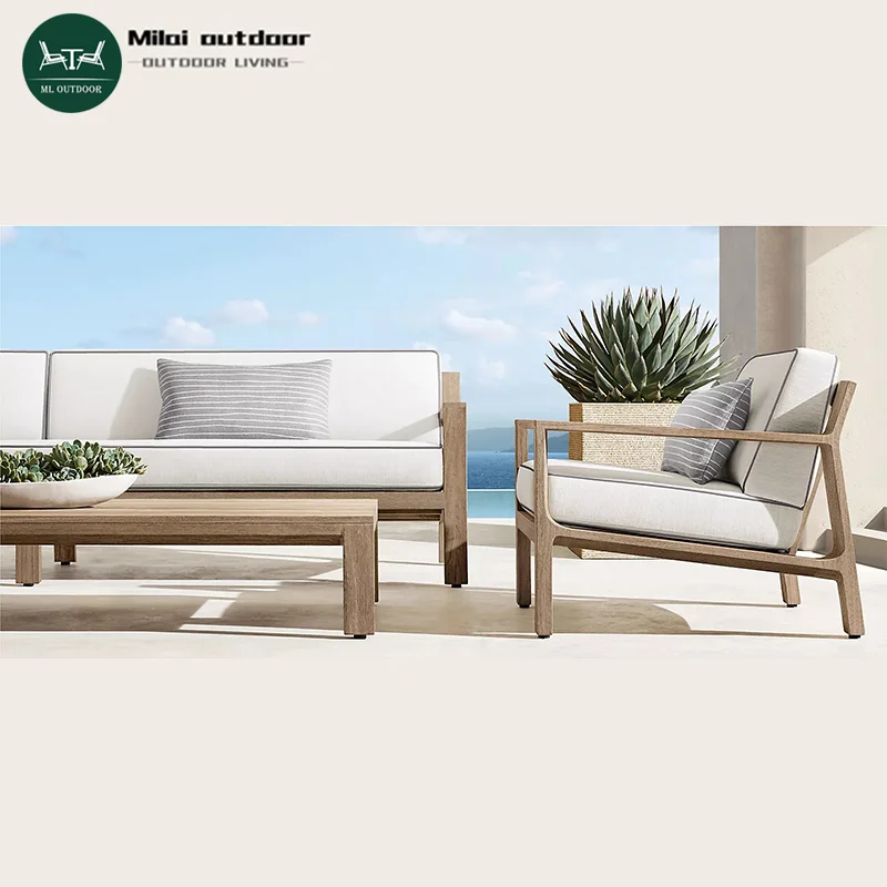 

Factory Hot Selling Outdoor Teak Sofa Villa Hotel Terrace Wooden Leisure Seat Garden Patio Furniture Sofa Cover