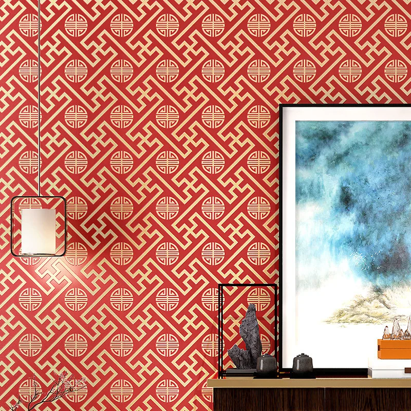 Imagem -04 - Chinês Rhombus Xadrez Não-tecido Papel de Parede Quarto Fundo Papel de Parede Papéis de Decoração da Sua Casa 3d