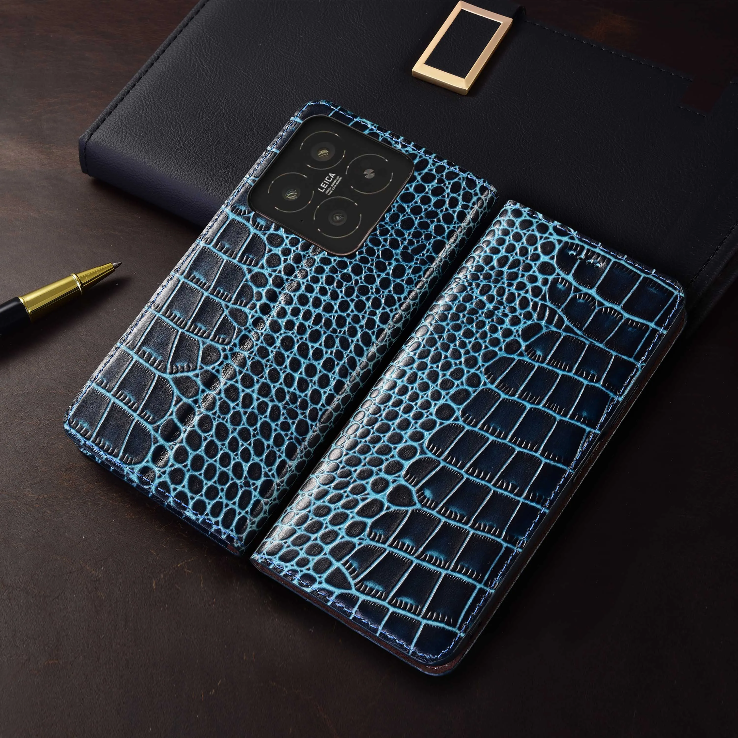 

For Xiaomi 12 12S 12X 12T 13 13T 14 14T 15 15S Pro Ultra Civi Lite Luxury Crocodile Pattern Of Genuine Leather Flip Phone Case