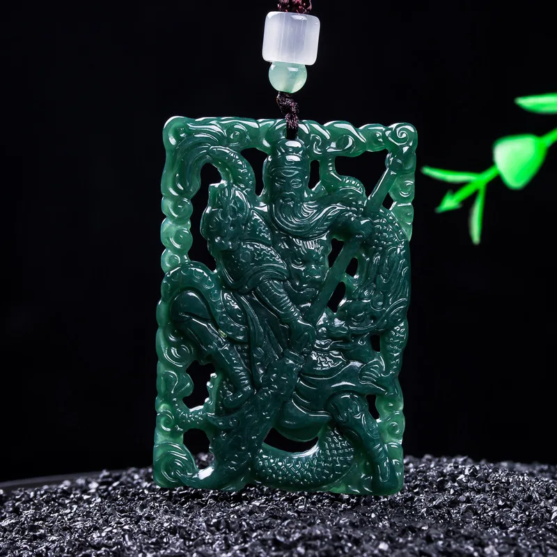 Jadeite 3D hollowed-out Guan Gong pendant, a stylish and eye-catching accessory