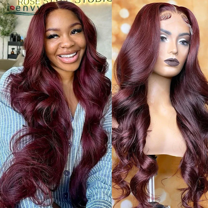 

99J Burgundy Body Wave 13x6 Hd Lace Frontal Human Hair Wigs Transparent Lace Front Wigs For Women Brazilian Red Colored Remy Wig