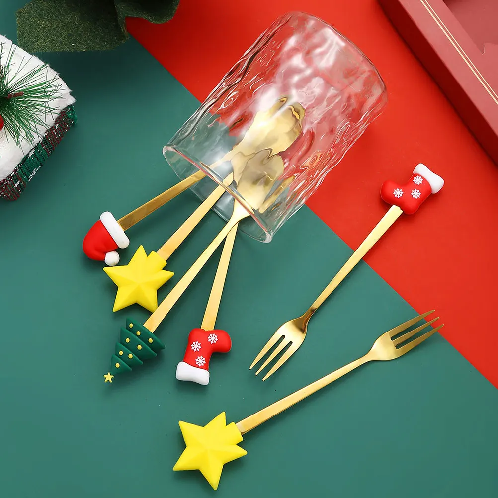

1 set Christmas Tableware Set Stainless Steel DessertSpoons CoffeeSpoons LongH Cutlery Kit CakeForks IceCreamSpoons