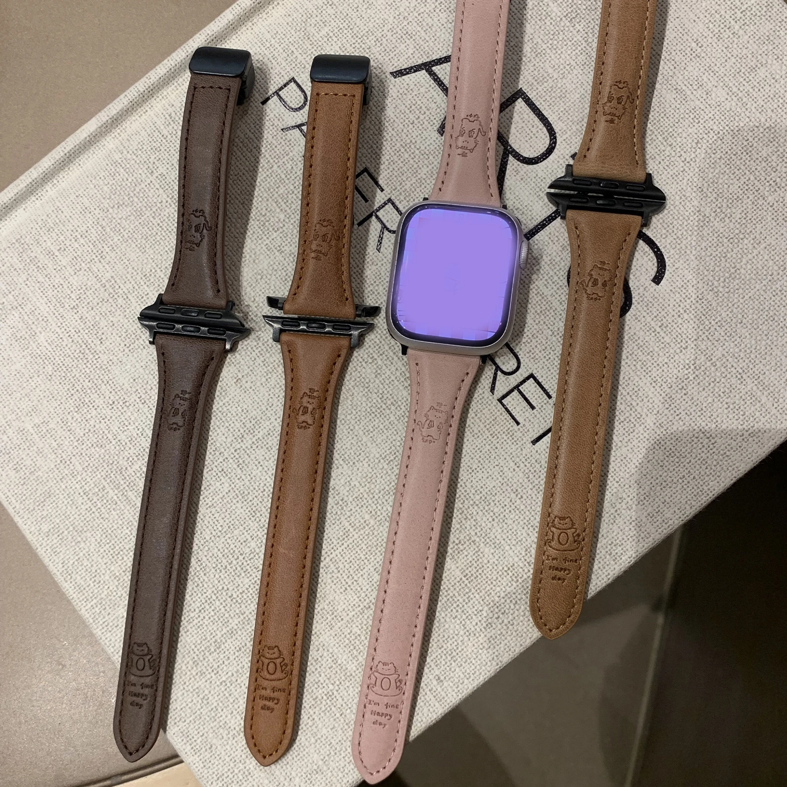 Bracelet en cuir pour Apple Watch, Bracelet chat mignon, Bracelet JOwith Iwatch98765SE Ultra40, 41mm, 44mm, 45mm, Structure magnétique pour femme