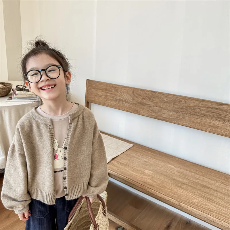 2025 Autumn Children's Sweater Cardigan Top Knitted Sweater for Boys and Girls Children's Clothing Korean Japanese Edition