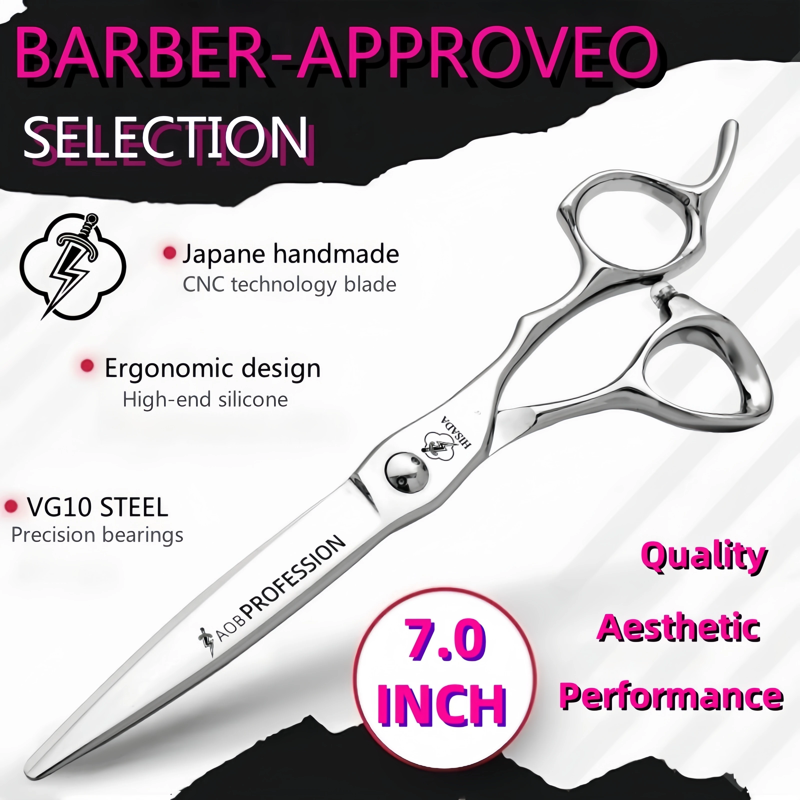 

HISADA Haircutting Scissors 6.0/6.5/7.0 inch professional High-end barber scissors Japanese handmade VG10 material scissors
