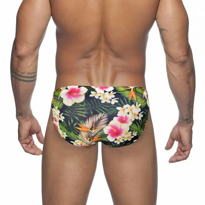 Mens Swim Briefs Swimwear Men Sexy Summer Swimsuit Push Up Low Waist Swimming Trunks Flower Print Surfing Beach Shorts Beachwear