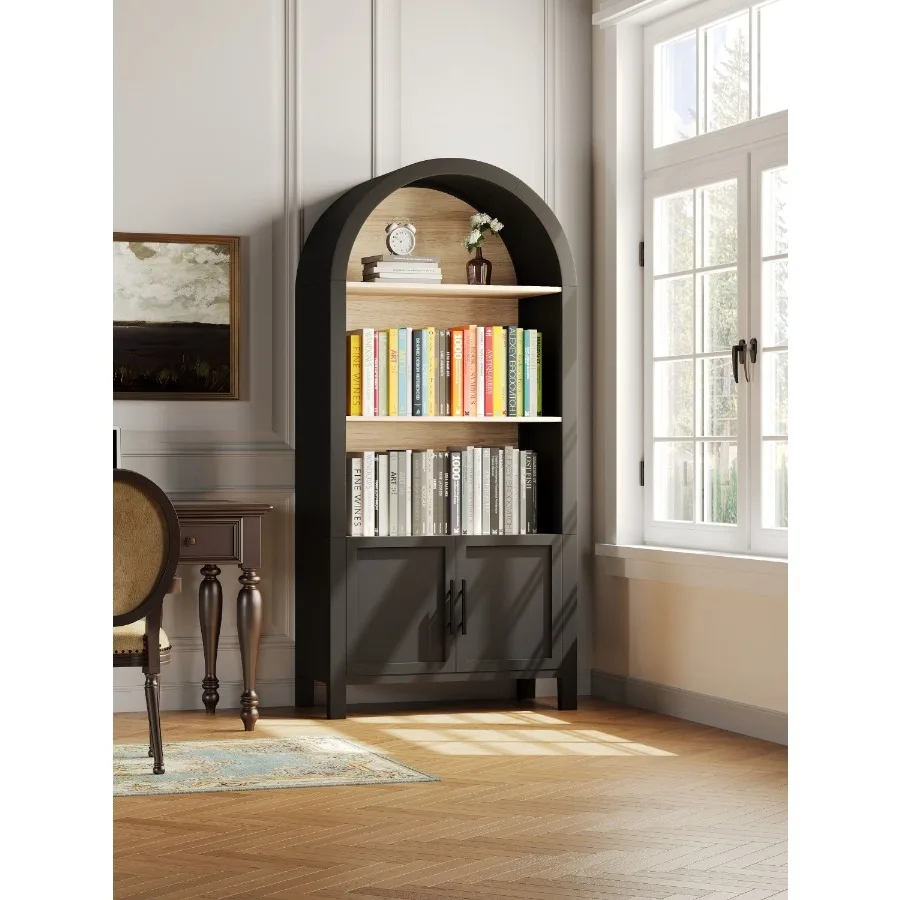 

66.70 inch Tall Arched Bookcase with Storage MidCentury Modern 3Tier Arched Cabinet with Door Arched Bookshelf Cabinet with Ope