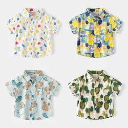 Full Print Fabric Shirts for Boys Hawaii Style Cotton Toddler Kids Tops Summer Children's Clothes