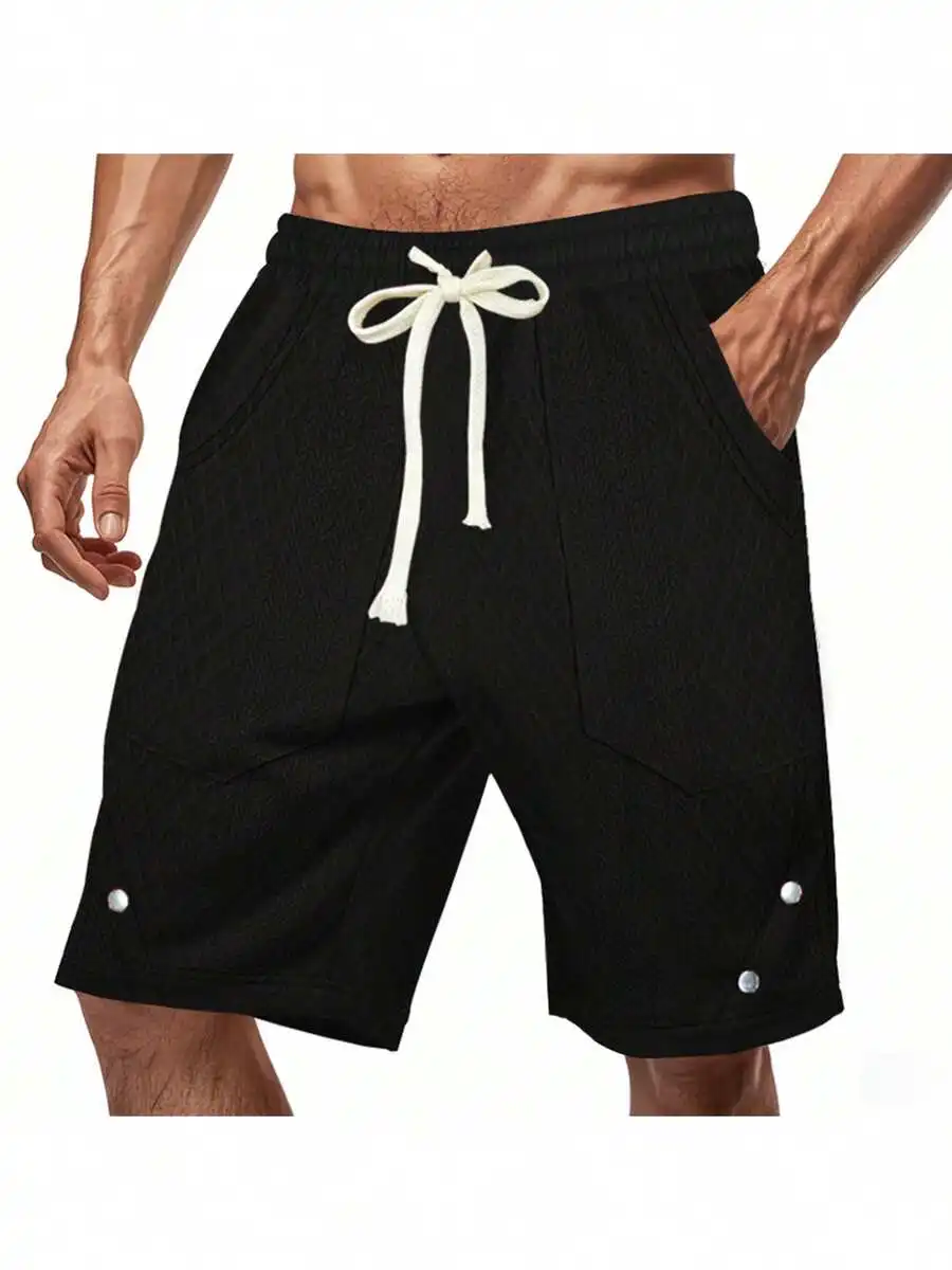 

Men Summer Drawstring Shorts Casual Solid Jacquard Elastic Loose Joggers With Pockets