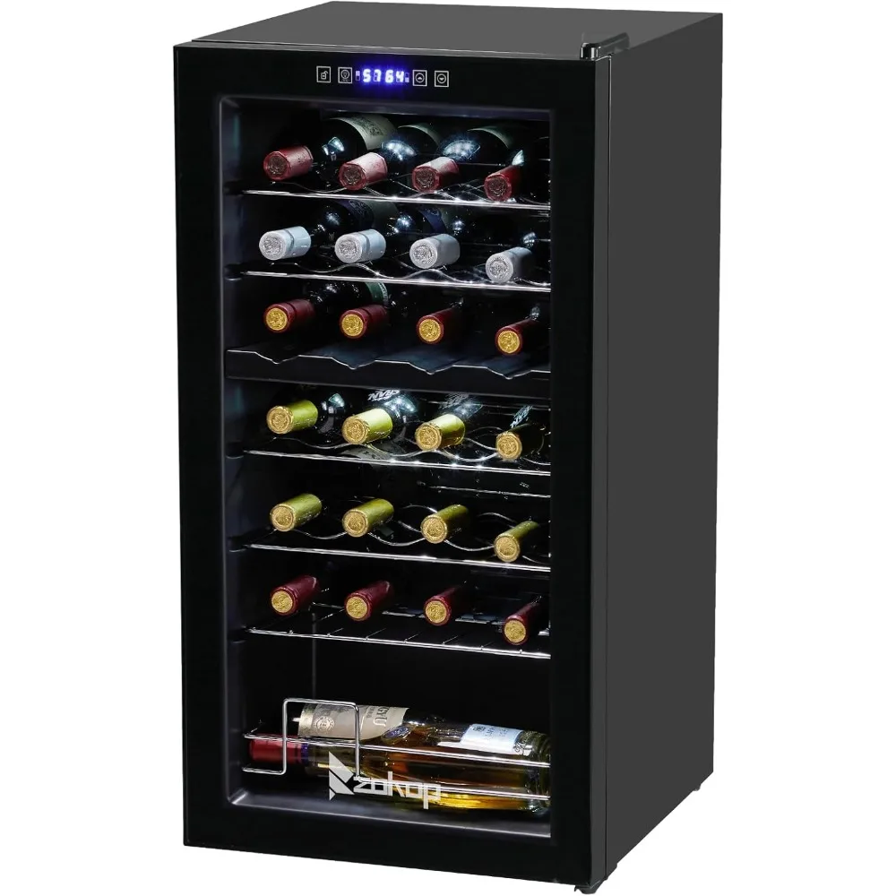 

28-Bottle Dual Zone Compressor Wine Cooler, Freestanding Compact Mini Wine Fridge with Adjustable Temperature, Digital Control