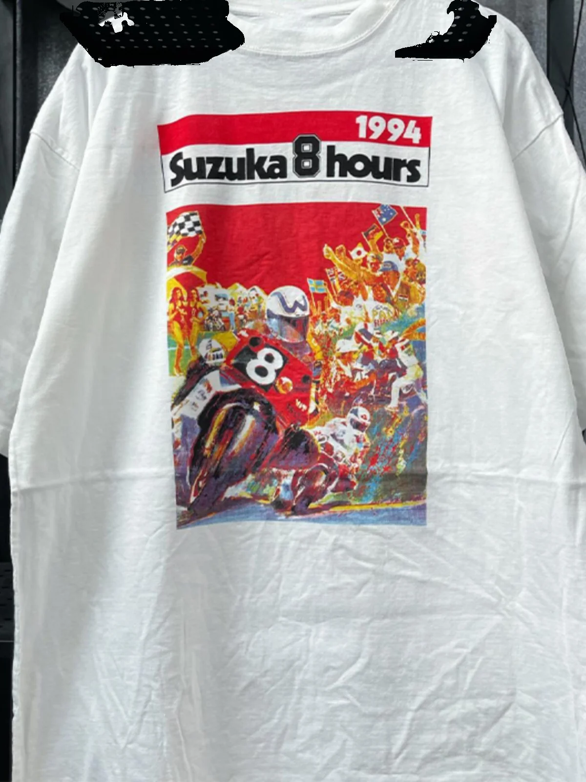 Vintage Retro High Street Motorcycle Style Loose Fit Short Sleeve T-Shirt Unisex Small Collar Versatile Cotton Tee for Youth