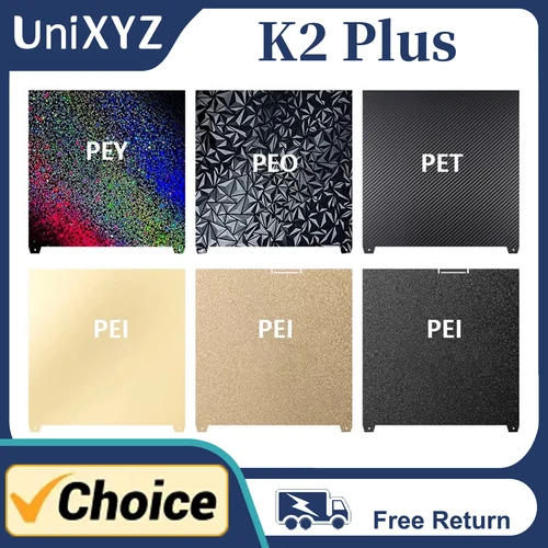 Imagen 1 del producto Placa de construcción K2 Plus de doble textura suave PEO PET PEY PEI para Creality K2 Plus placa de construcción de acero con resorte 370x370mm de alta temperatura