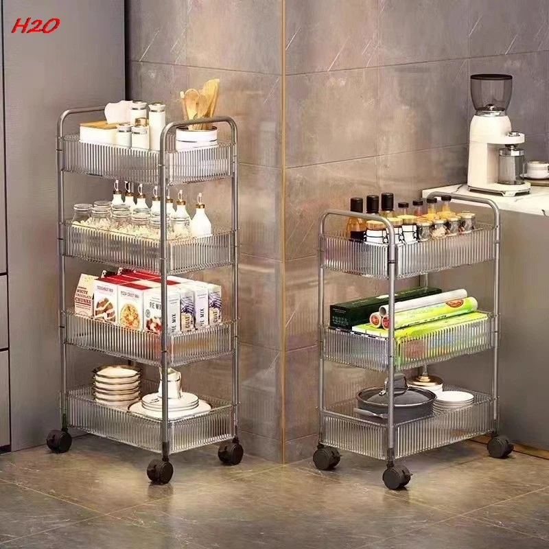 H2O Trolley Shelves Household Snacks Multi-layer Storage Bookshelves Mobile Kitchen Fruit And Vegetable Baskets Acrylic Shelves