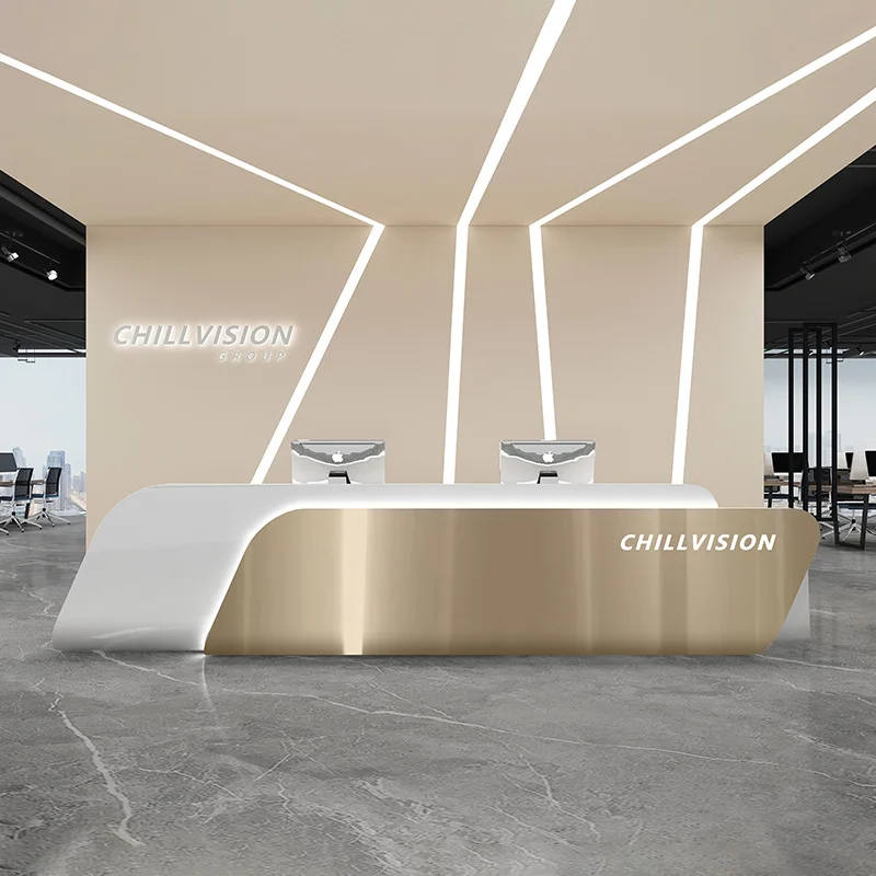 Custom Shaped Stainless Steel Reception Desk Modern Cafe Counter Design