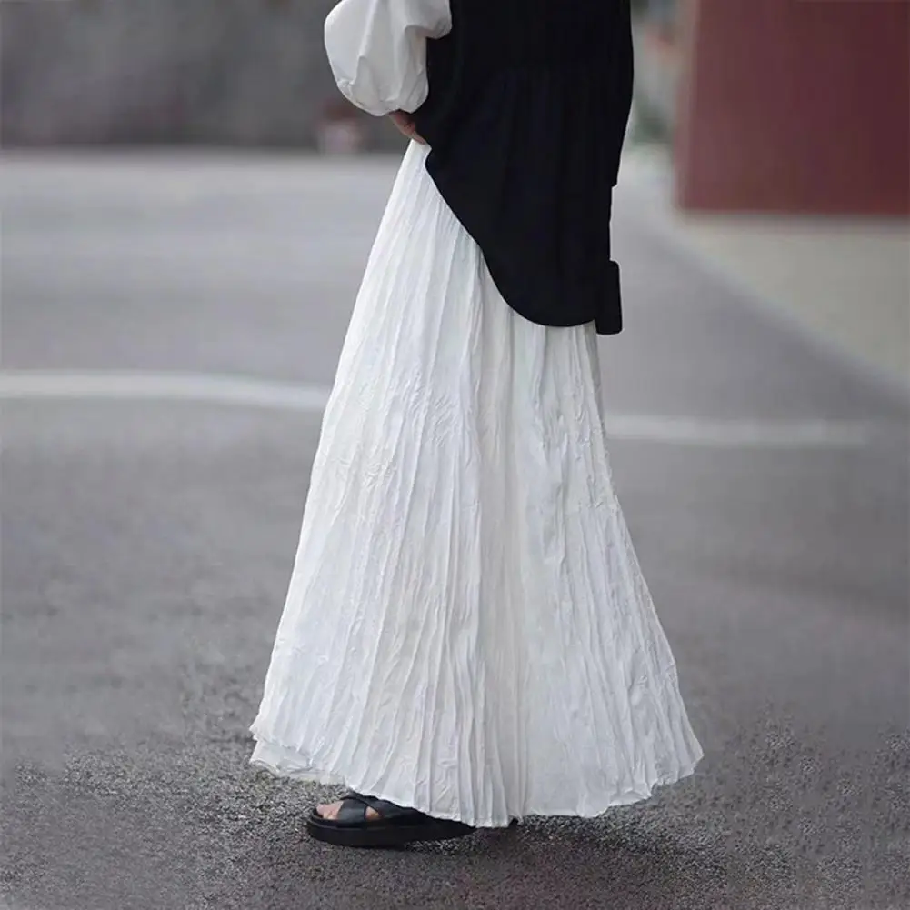 

Flowy Hem Skirt Elegant High Waist Pleated Maxi Skirt for Women Solid Color A-line Silhouette with Flowy Hem for Work Leisure