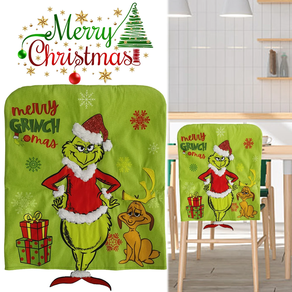 1-4pcs Christmas Green Monsters Chair Cover Festival Theme Cartoon Chair Protector Cute Slipcover for Holiday Decoration