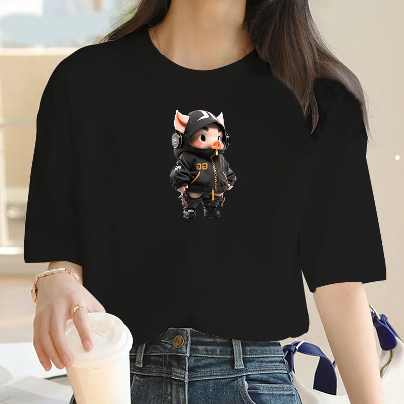 Women's Pig Cute Print T-shirt Fashion Girl Casual Harajuku Y2K Luxury brand street top T-shirt Women's black clothes