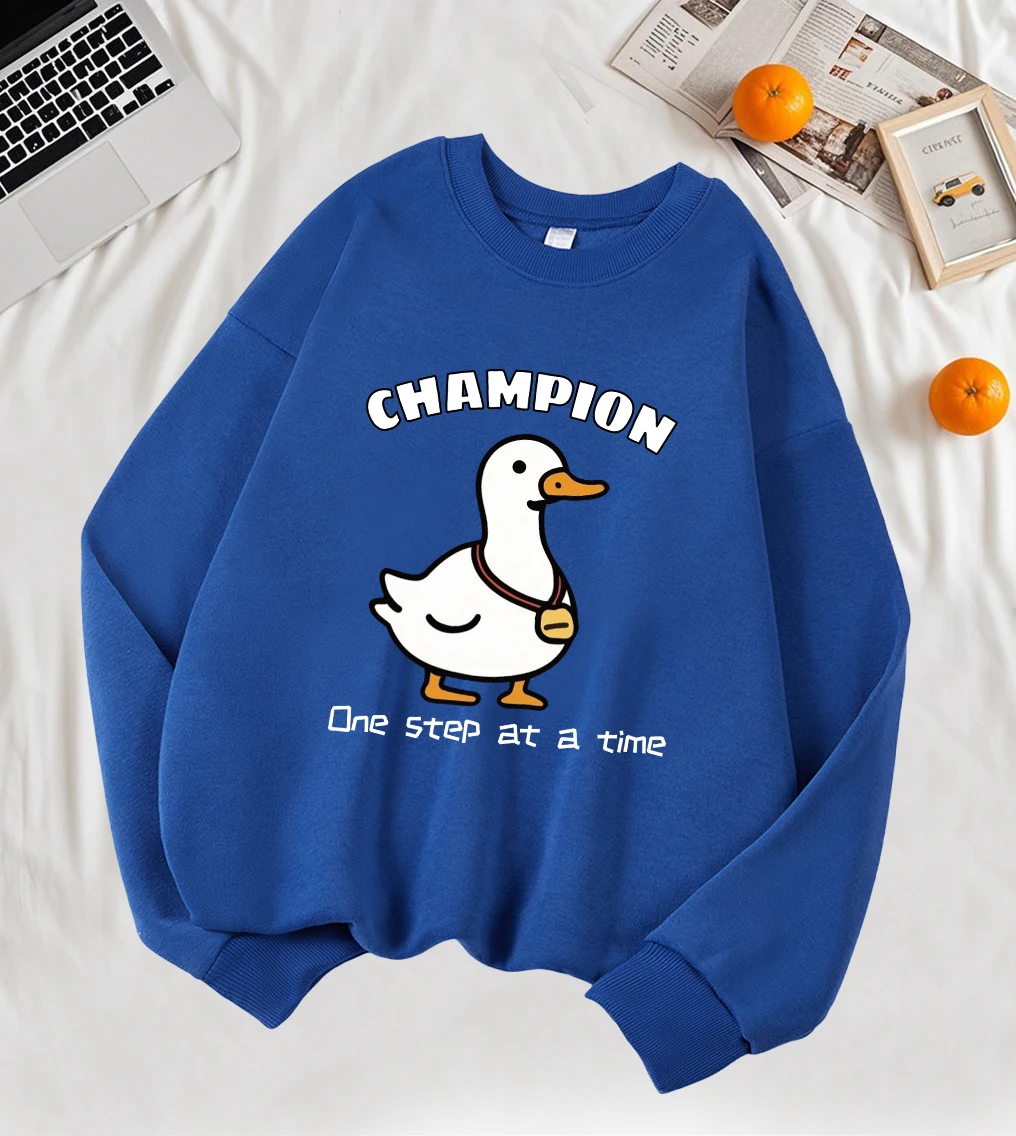 

Женский свитшот One Step At A Time Goose с узором медалей, повседневный флисовый пуловер, универсальная одежда Y2K, разноцветный мягкий топ
