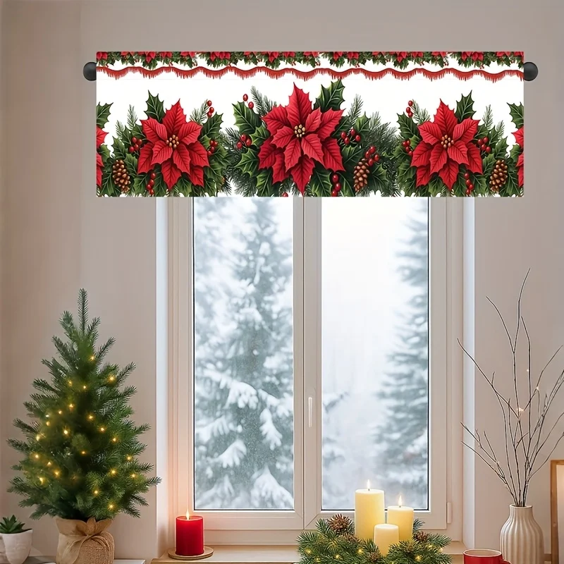 1pc Weihnachten Polyester Vorhang Volant 139x46cm Frohe Weihnachten Kurzen Vorhang Hause Winter Party Decor Maschine waschbar