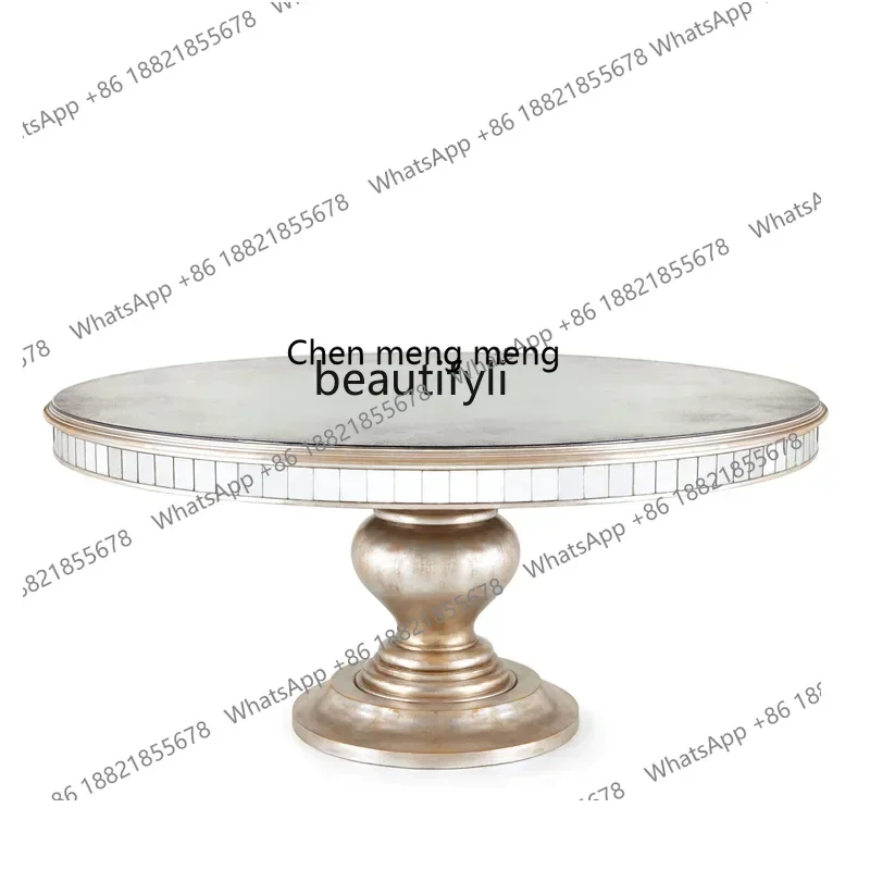 ss7486 American neoclassical dining table European solid wood mirror restaurant round dining table dining table New Light Luxury