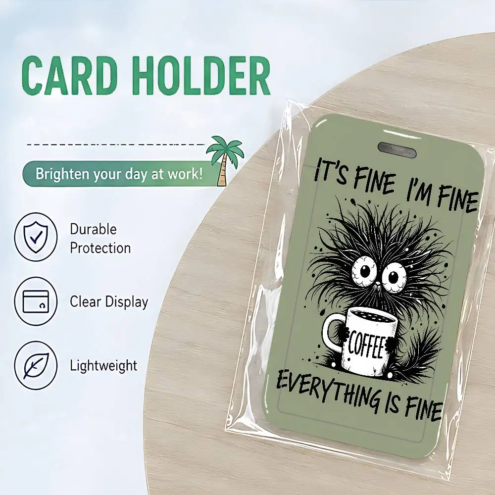 Dark Green Coffee Monste Clear ID Card Holder Lanyard Neck Strap Badge Case Door Credit Card Protector Daily Gift
