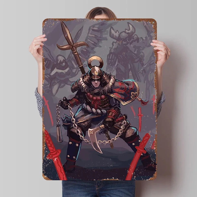 Nioh Samurai Warrior With Weapons Poster Customized Vintage Metal Signs Wall Art Retro Tin Plaque for Home and Decoration Gaming