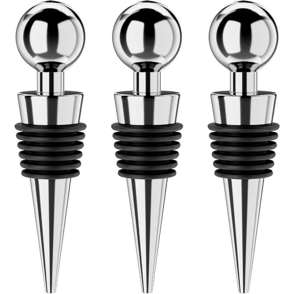 3-Pack Vacuum Wine Bottle Stoppers with Silicone Reusable Wine Corks for Standard Bottles (Silver, 3-Pack)