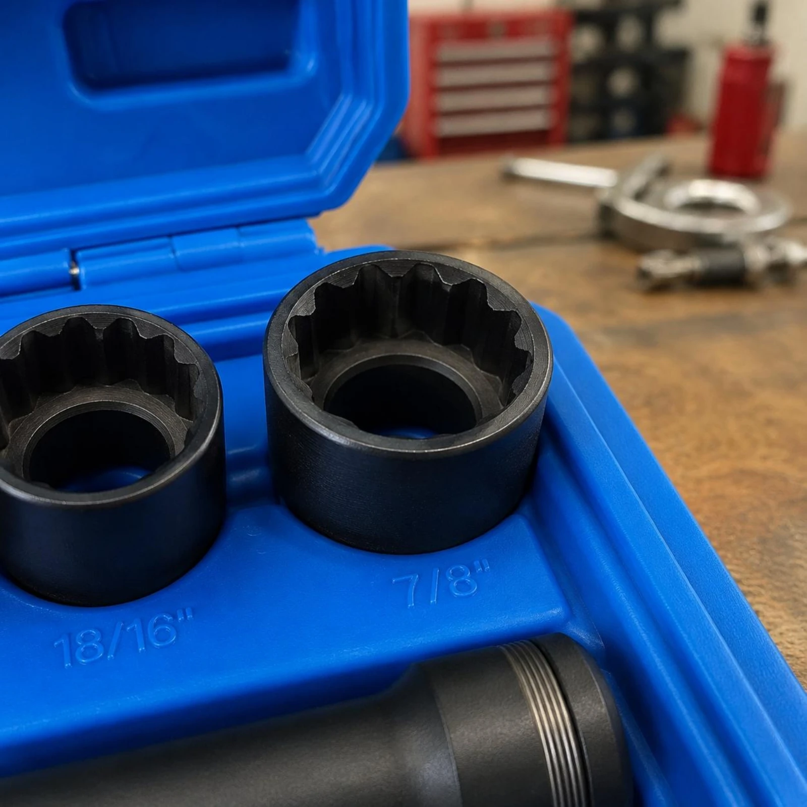 

14 Pieces Pass-Through Socket Set 12-Point Metric Socket Set Tool Kit Adapter Included Hinged Lid