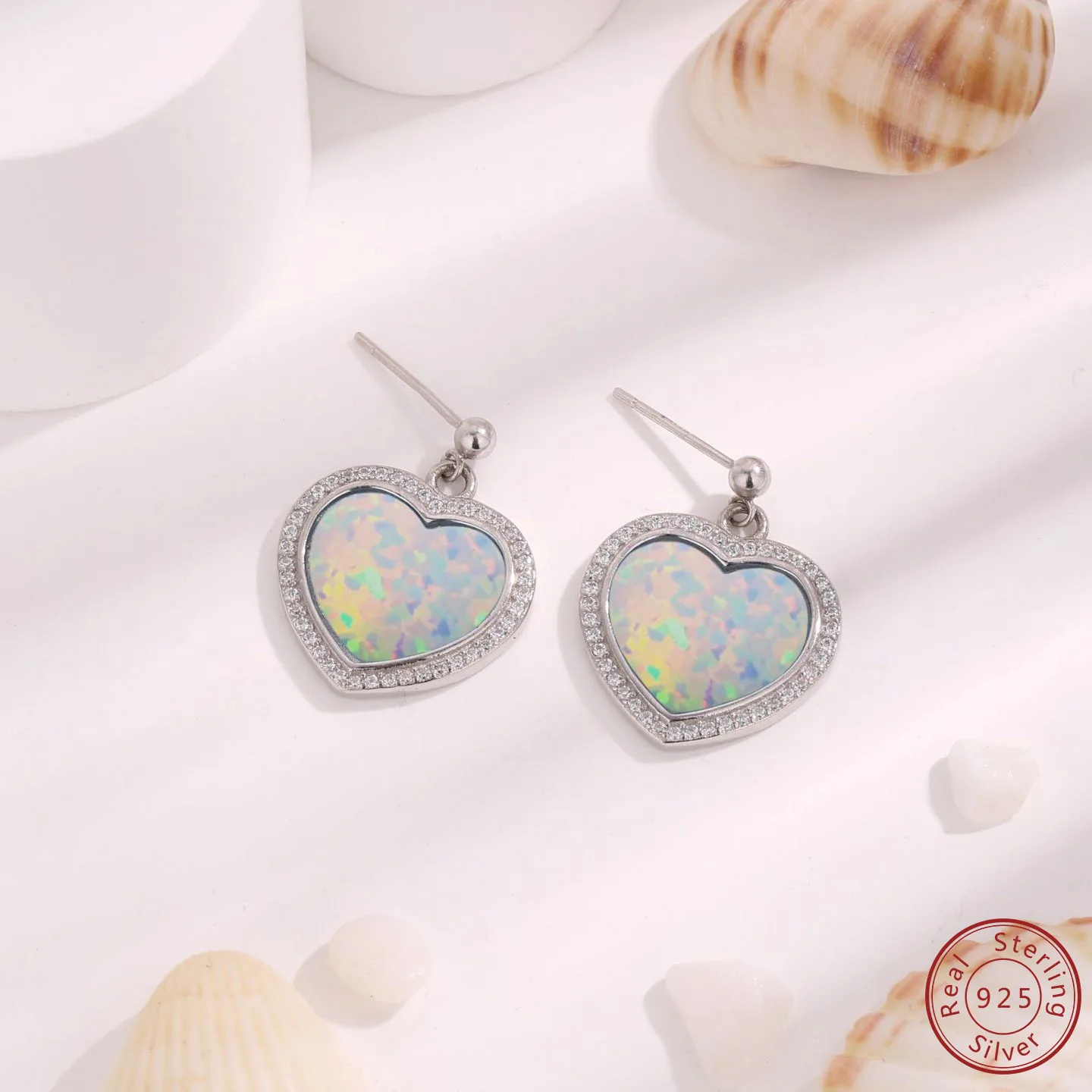 

Romantic Heart shaped White Opal Earrings New 100% 925 Sterling Silver Fashion Versatile Earrings Women Party marry Fine Jewelry