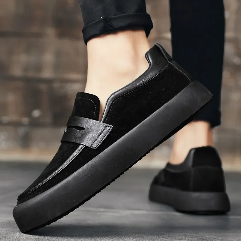 Lässige Herren-Loafer im britischen Stil, Lederschuhe, einfarbig, Slip-On-Schuhe, flache Schuhe, dicke Sohle, faule Schuhe, Business-Loafer