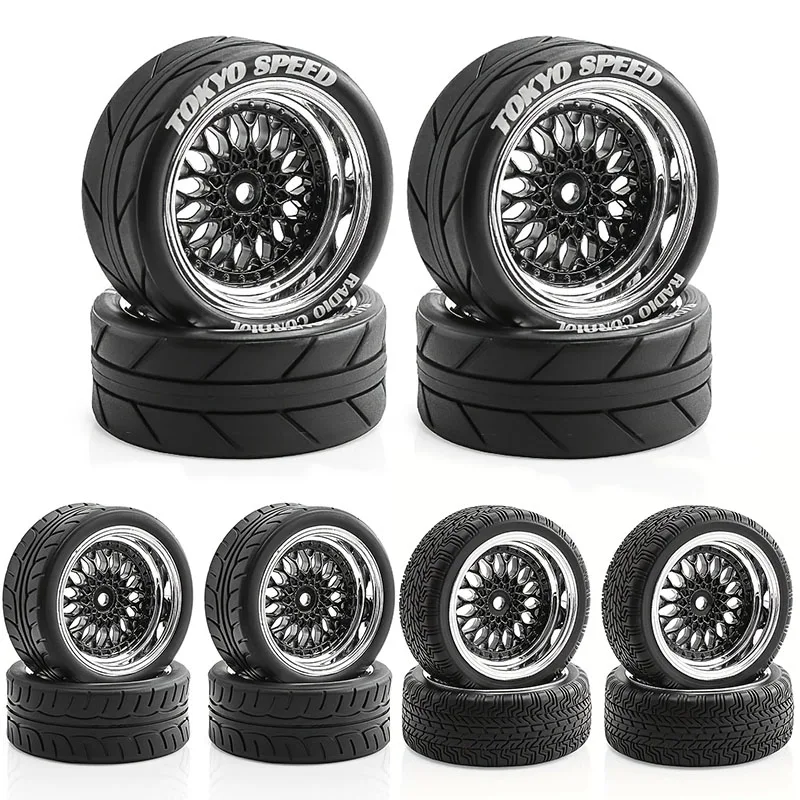 4PCS 65mm RC Drift Tires & Wheels - For Tamiya TT02/XV01 WRC - 1/10 On-Road Racing Flat Run Set