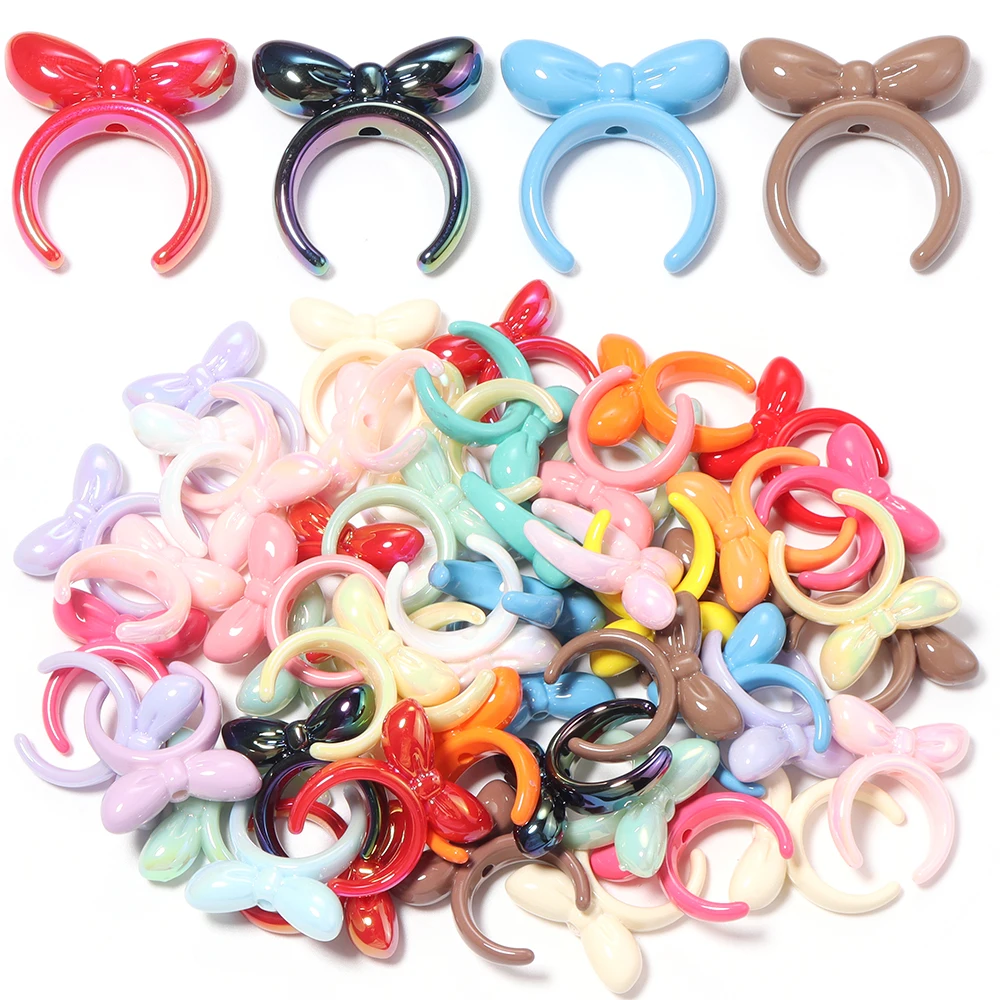10pcs 25X27mm Acrylic Bow Beads Caps Bowknot Headband Loose Beads For Jewelry Making DIY Keychain Pendant Crafts Pen Supplies