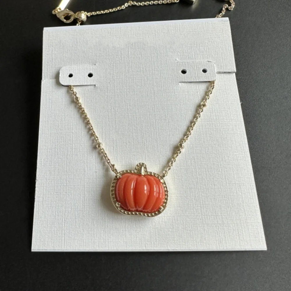 YEEVAA Halloween Orange Small Pumpkin Spooky Mood Gemstone Pendant Necklace for Women, Fashion Jewelry, Unique Gifts