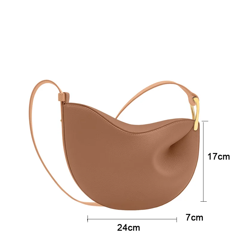 Donna-in Full Grained Cowhide Shoulder Bag Genuine Leather Crescent Crossbody Saddle Bag French Niche Fashion