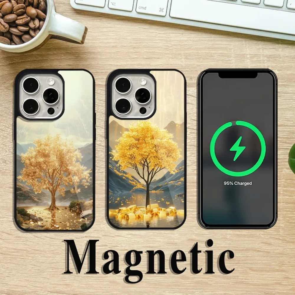 Dollars Money Tree Phone Case For iPhone 11 12 13 14 15 Pro Max Plus Magsafe Magnetic Wireless Charging