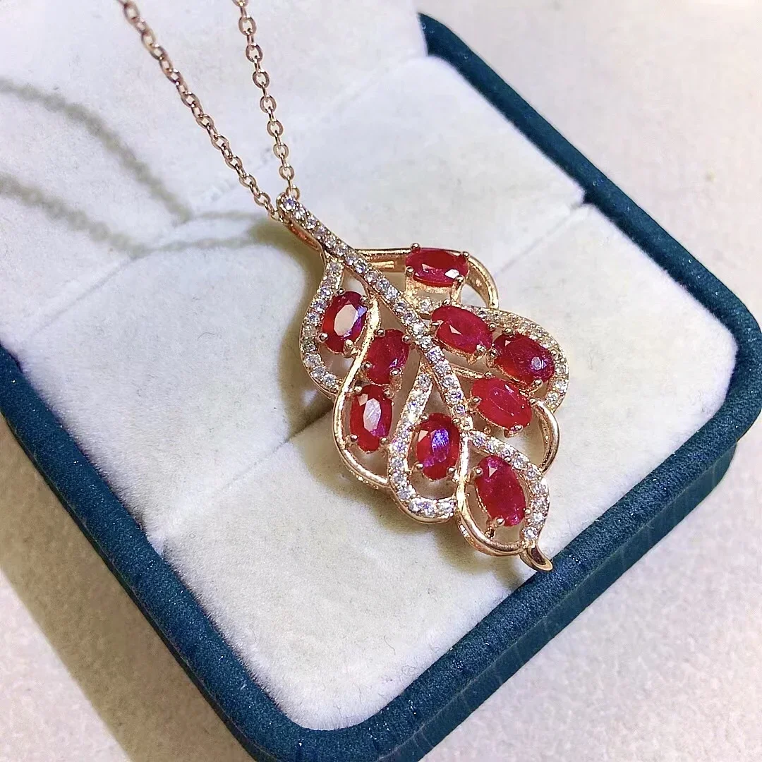 

Classic 925 Silver Ruby Pendant for Party Total 1.8ct 3mm*5mm Natural Rbuy Necklace Pendant with 3 Layers 18K Gold Plating