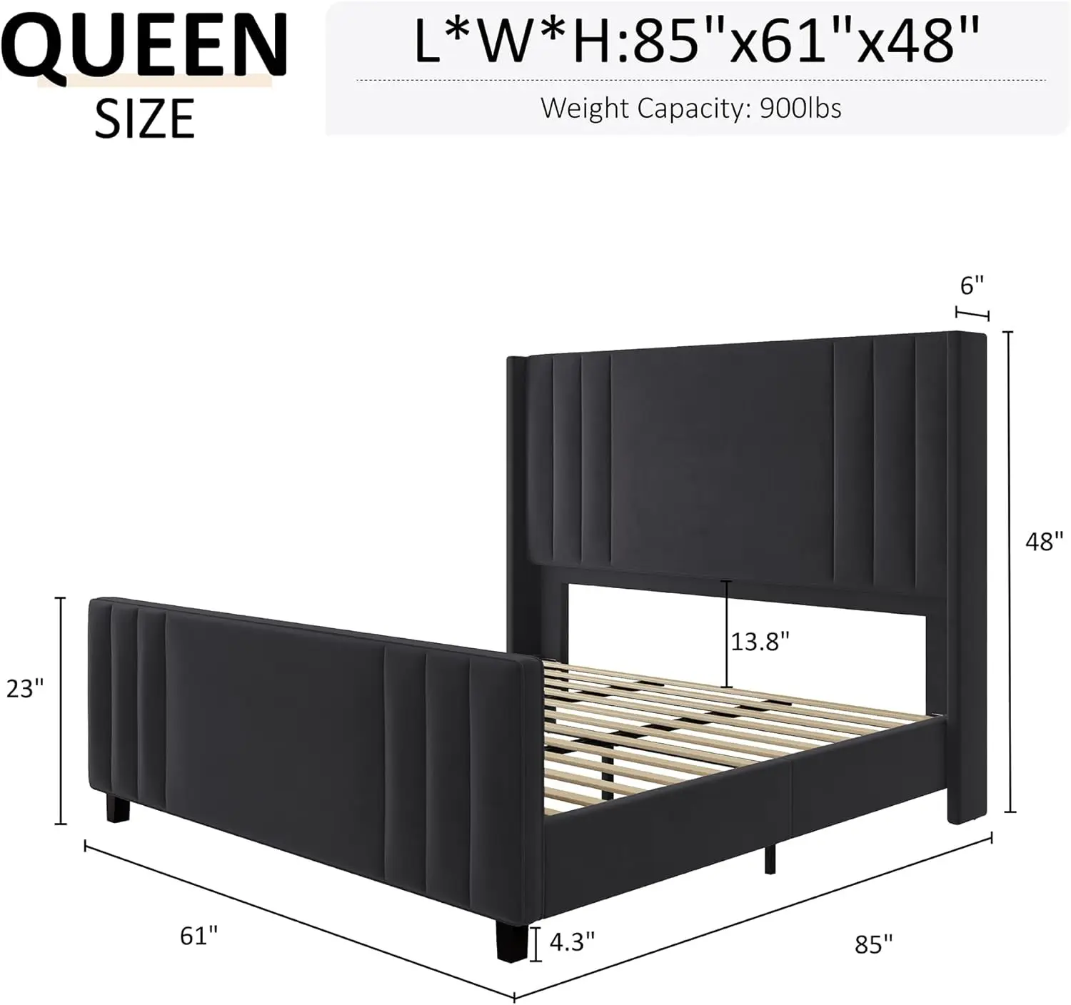 Queen Size Bed Frame, Velvet Upholstered Platform Bed with Vertical Channel Tufted Headboard & Footboard/Wingback