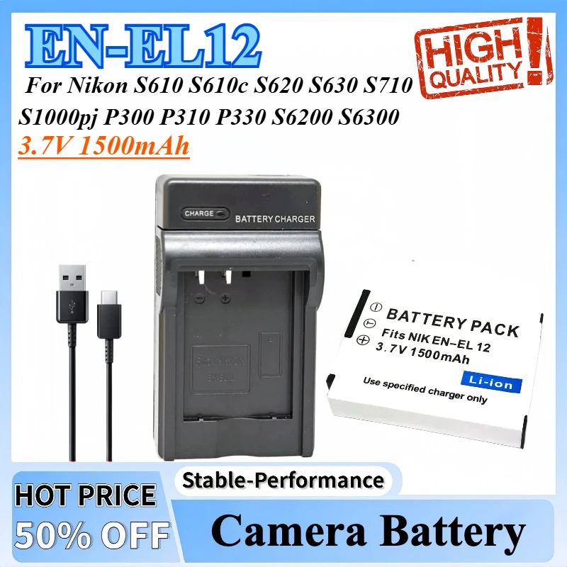 

EN-EL12 ENEL12 EN EL12 Battery Charger for Nikon S610 S610c S620 S630 S710 S1000pj P300 P310 P330 S6200 S6300 S9400 S9500 S9200