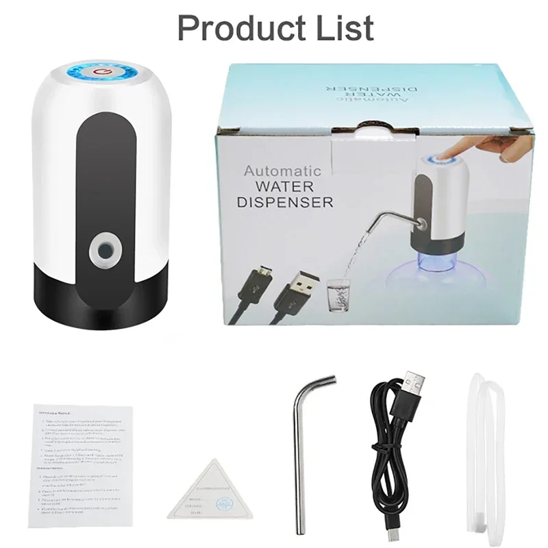Portable Automatic Drinking Water Pump with Switch and USB Charging Mini Electric Water for Universal 5 Gallon Bottle