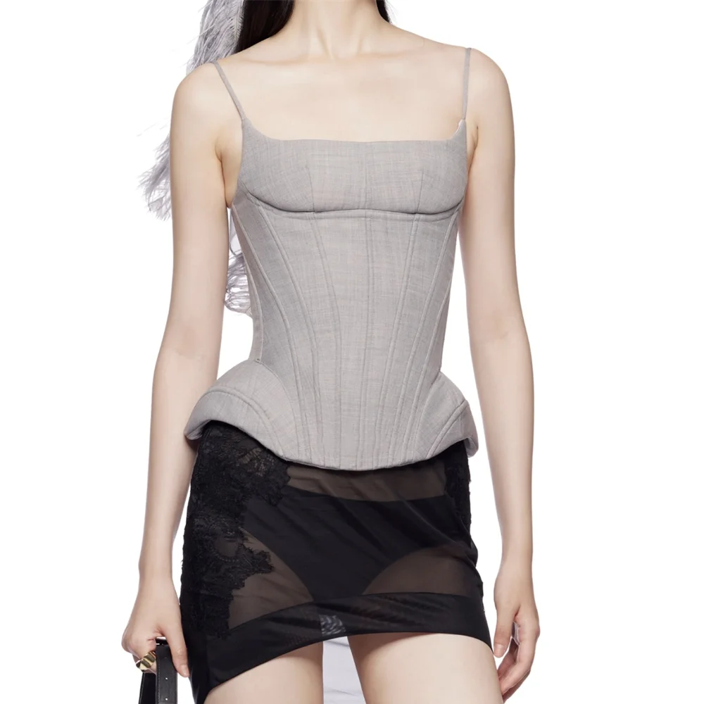 

2026 Summer Women's Spaghetti Strap Tank Top — Paneled Boned Corset-Style Bustier — Sexy Y2K Fashion Top — Versatile & Trendy