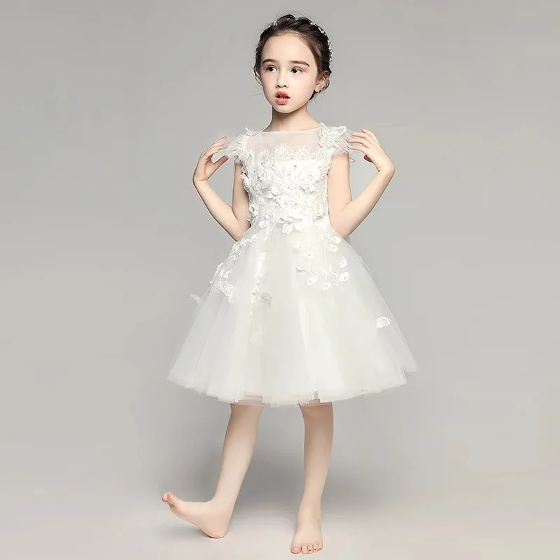 

Детское вечернее платье, платье принцессы, пышное тюлевое свадебное платье для девочек со шлейфом, детская модель с цветочным узором для девочек, выступление на фортепиано