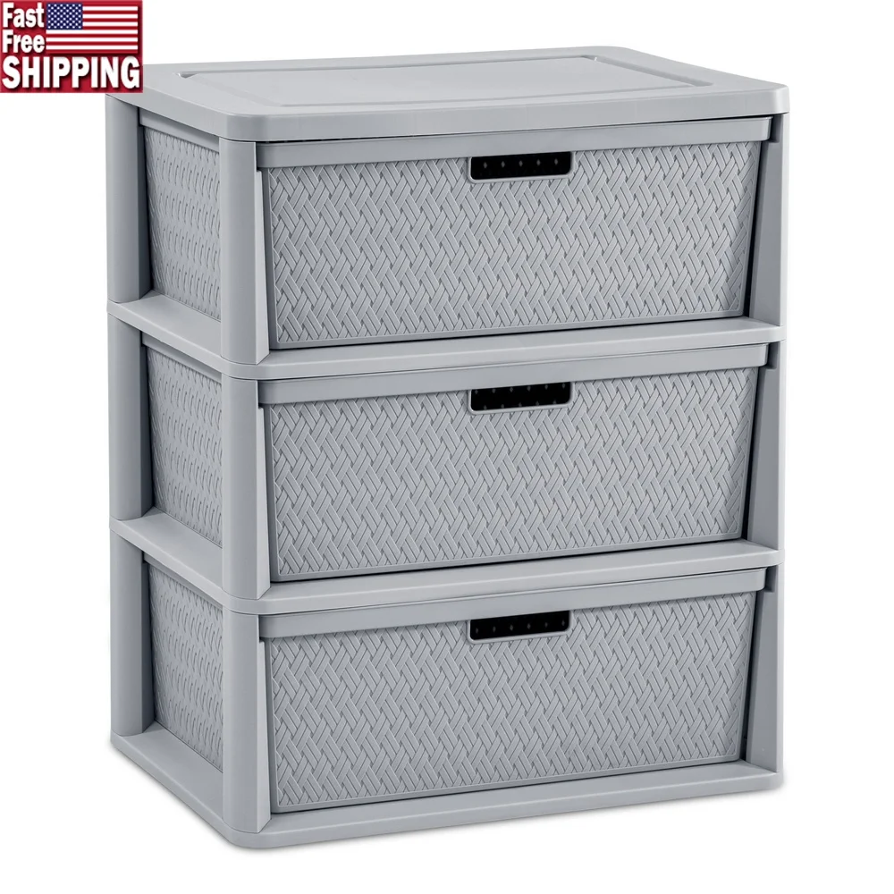 

Portable 3 Drawer Cross-Weave Storage Tower Ideal Organizing Crafts Toys Clothing Office Items Easy Assembly BPA Free