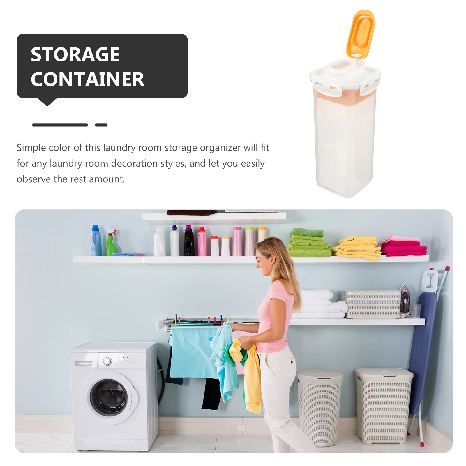 

Laundry Powder Container Plastic Lidded Storage Bin For Laundry Room Organizer Lightweight Detergent Box Multi-Purpose
