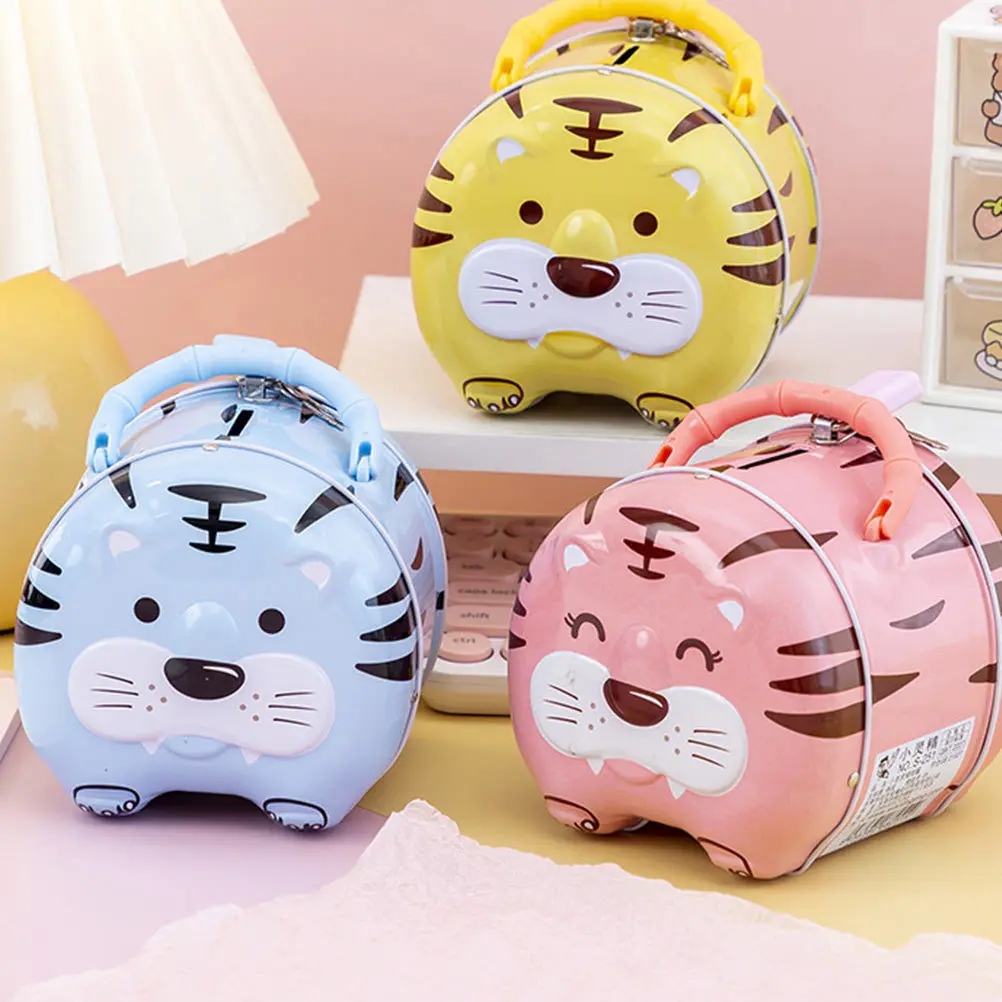 กระปุกออมสินรูปเสือ 1 ชิ้น ของตกแต่งโต๊ะ ของขวัญสำหรับเด็ก กระปุกออมสินโลหะ